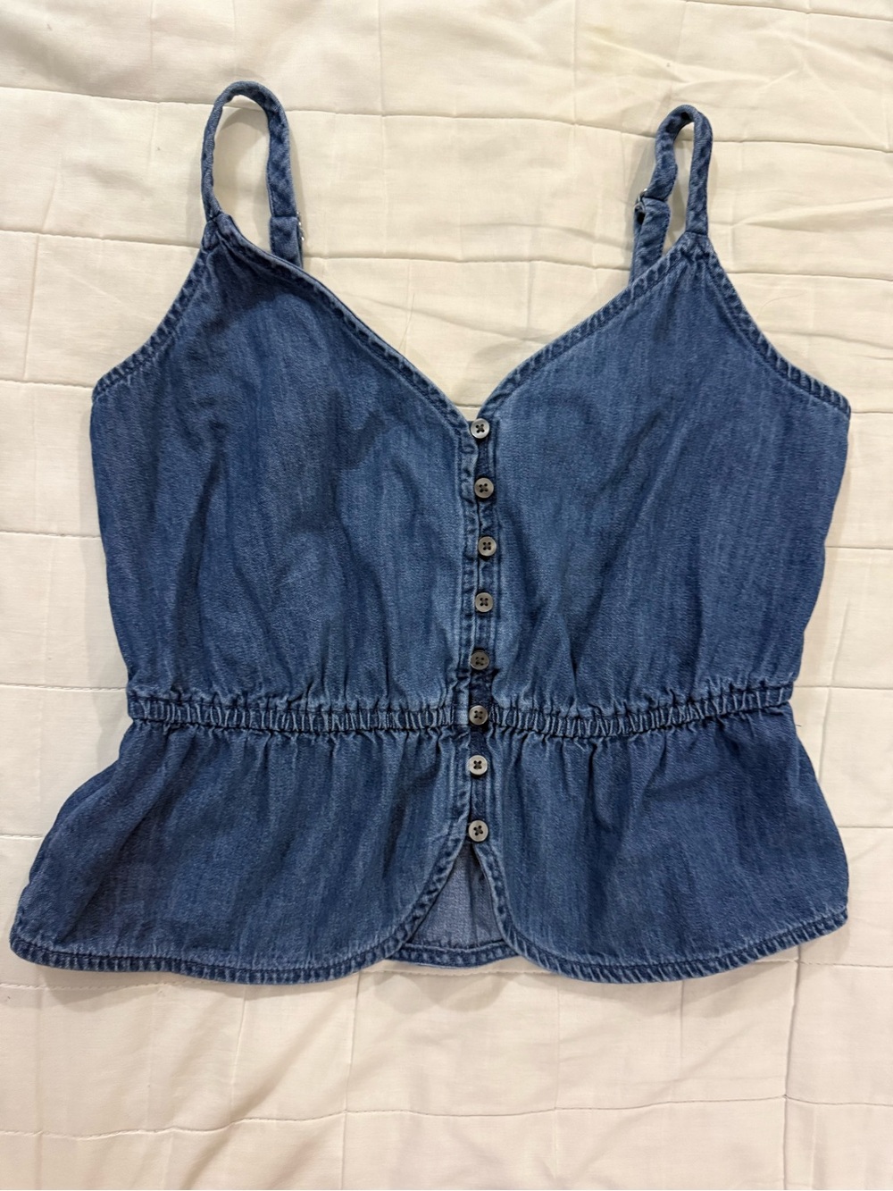 GAP Blue Denim Button-Front Peplum Cami
